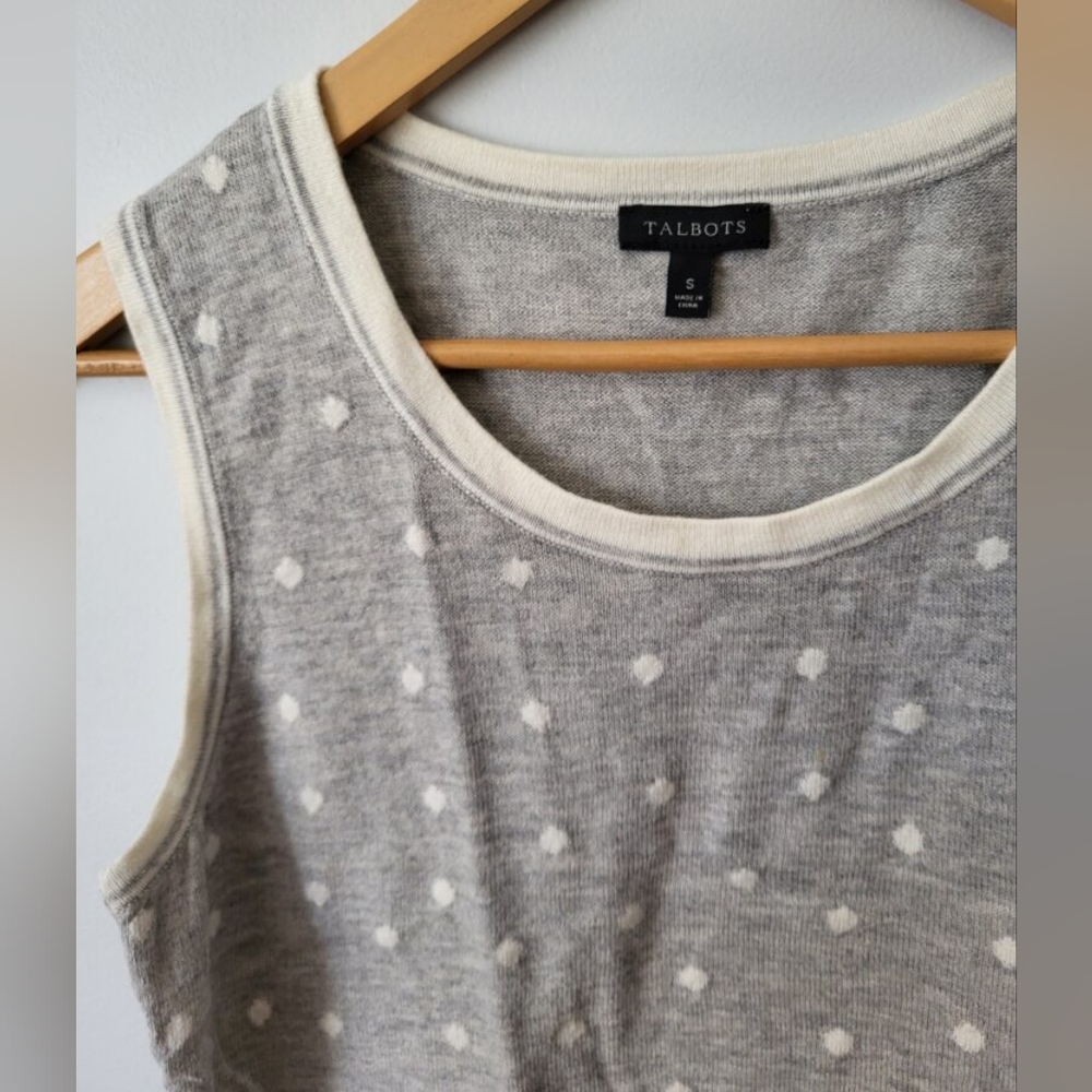 TALBOTS Gray Polka Dot Cotton And Cashmere Blend Sleeveless Top - Picture 3 of 6